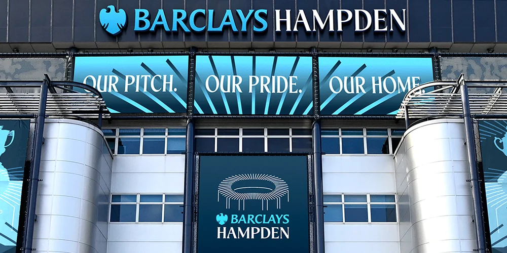 Barclays Hampden signage on Scotland's national stadium